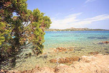 In Sardegna mare e cielo, acqua e rocce, acqua limpida, sole sull'isola. 
