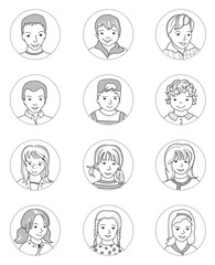 Kid avatar set thin line vector