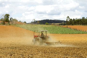 Land preparation for planting corn in small Brazilian farm