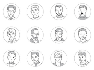 Men avatar set thin line vector