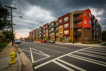 Intersection and buildings in NoDa, Charlotte, North Carolina.