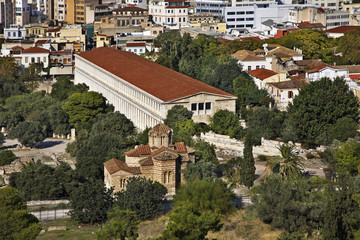 Obraz premium Stoa of Attalos and Church of Sts. Apostoli in Athens. Greece