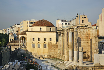 Fototapeta premium Tzistarakis Mosque and Library of Hadrian in Athens. Greece