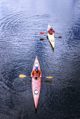 Traveling by kayak on the river on a sunny day. © Bondariev Volodymyr.