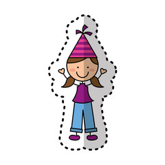 cute girl character with hat party vector illustration design
