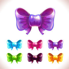 Cartoon colorful glossy bow icons set.
