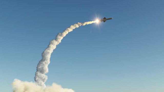 cruise missile flies up from the water