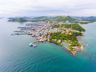 Fototapeta premium Aerial Shot of Beautiful Fisherman Village and Pier