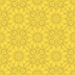 Yellow Ornamental Seamless Line Pattern. Endless Texture. Oriental Geometric Ornament