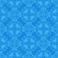 Blue Ornamental Seamless Line Pattern. Endless Texture. Oriental Geometric Ornament