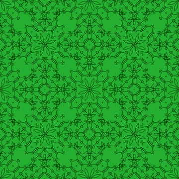 Green Ornamental Seamless Line Pattern. Endless Texture. Oriental Geometric Ornament © valeo5