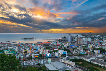 The building and skyscrapers in twilight time in Pattaya,Thailan