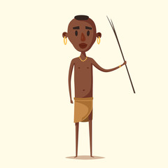 African man. Indigenous south American. Cartoon vector illustration.