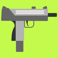 Submachine gun security and military weapon. Metal automatic gun. Criminal and police firearm vector illustration