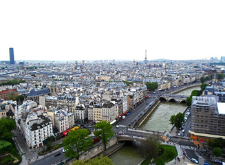 View from the rooftop of Notre Dame Cathedral in Paris, France
