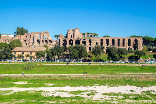 Circus Maximus and ruins of Palatine hill, in Rome, Italy