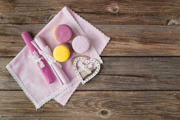 Romantic Table Setting with Macaroon on Valentine's Day