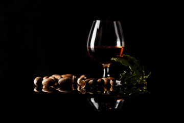 sherry glasses over a dark background with plenty of copy space