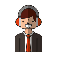 businessman character with headset isolated icon vector illustration design