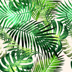 Tropical plants flowers seamless pattern