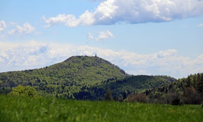 mountains with the small ossuary of Mount Cimone in Italy