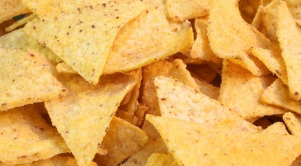 Fragrant Mexican tortillas chips with a lot of salt