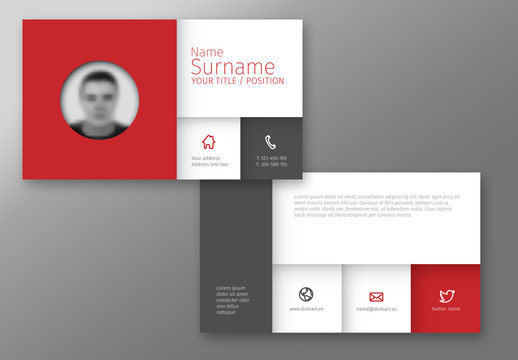 Grid Style Business Card Layout with Red Accent