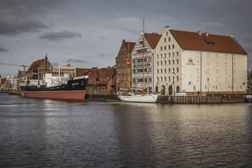 Marina at Motlawa river in Gdansk, Poland.