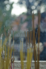 Buddhist incense smoke in a temple