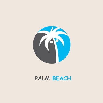 illustration of label with palm tree silhouette on island