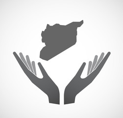 Isolated hands offering  the map of Syria