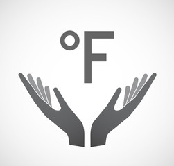 Isolated hands offering  a farenheith degrees sign