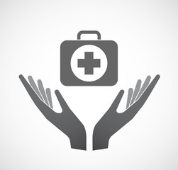 Isolated hands offering  a first aid kit icon