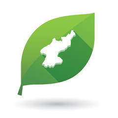 Isolated green leaf with  the map of North Korea