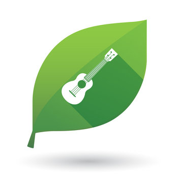 Isolated green leaf with  an ukulele