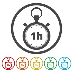 Vector illustration of 1h stopwatch icon 