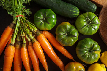 Colorful fruits and vegetables background