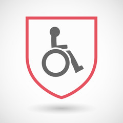 Isolated shield with  a human figure in a wheelchair icon