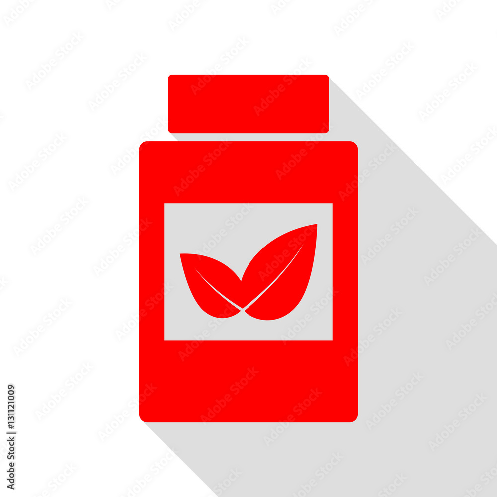Poster supplements container sign. red icon with flat style shadow path