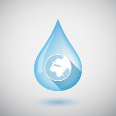 Isolated water drop with   an Asia, Africa and Europe regions wo