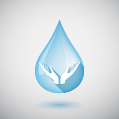 Isolated water drop with  two hands offering