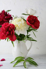 Peonies bouquet on white background