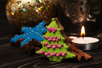 Christmas still life with gingerbreads and candle