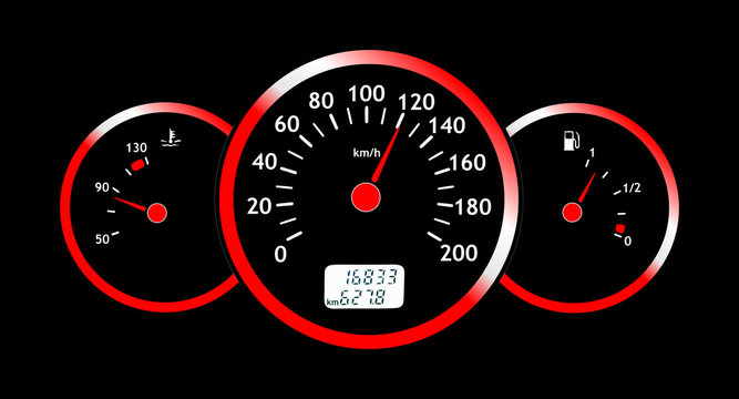 Glowing car dashboards in black and red colors