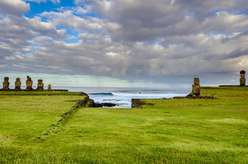 Moais in Tahai, Easter island, Chile