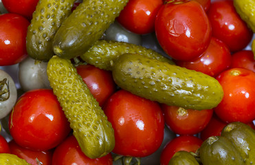 Pickled vegetables, cucumber tomatoes asparagus and garlic cabbage 