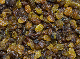 Background dried raisin grapes close up shot