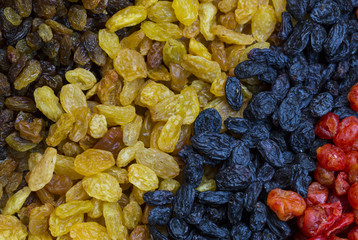 Background dried raisin grapes close up shot