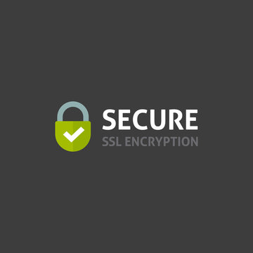 Secure internet connection icon vector illustration isolated on dark background, secured ssl padlock symbols, protected badge, safe data encryption technology, https website certificate privacy sign