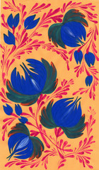 isolated decorative bright painted flowers gouache paints